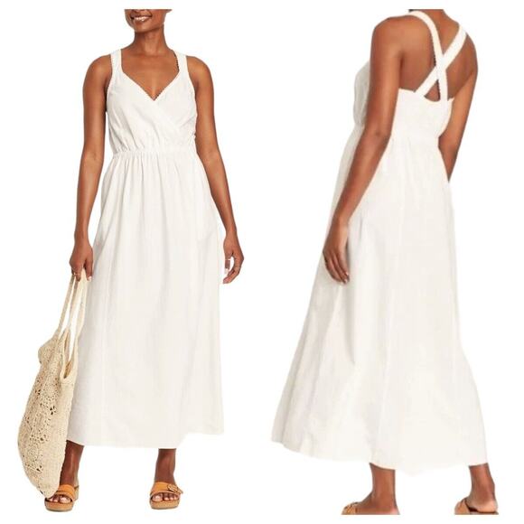 NEW Universal Thread Linen Rayon Cross Back Maxi Dress Summer Smocked White Sz S - Picture 1 of 10